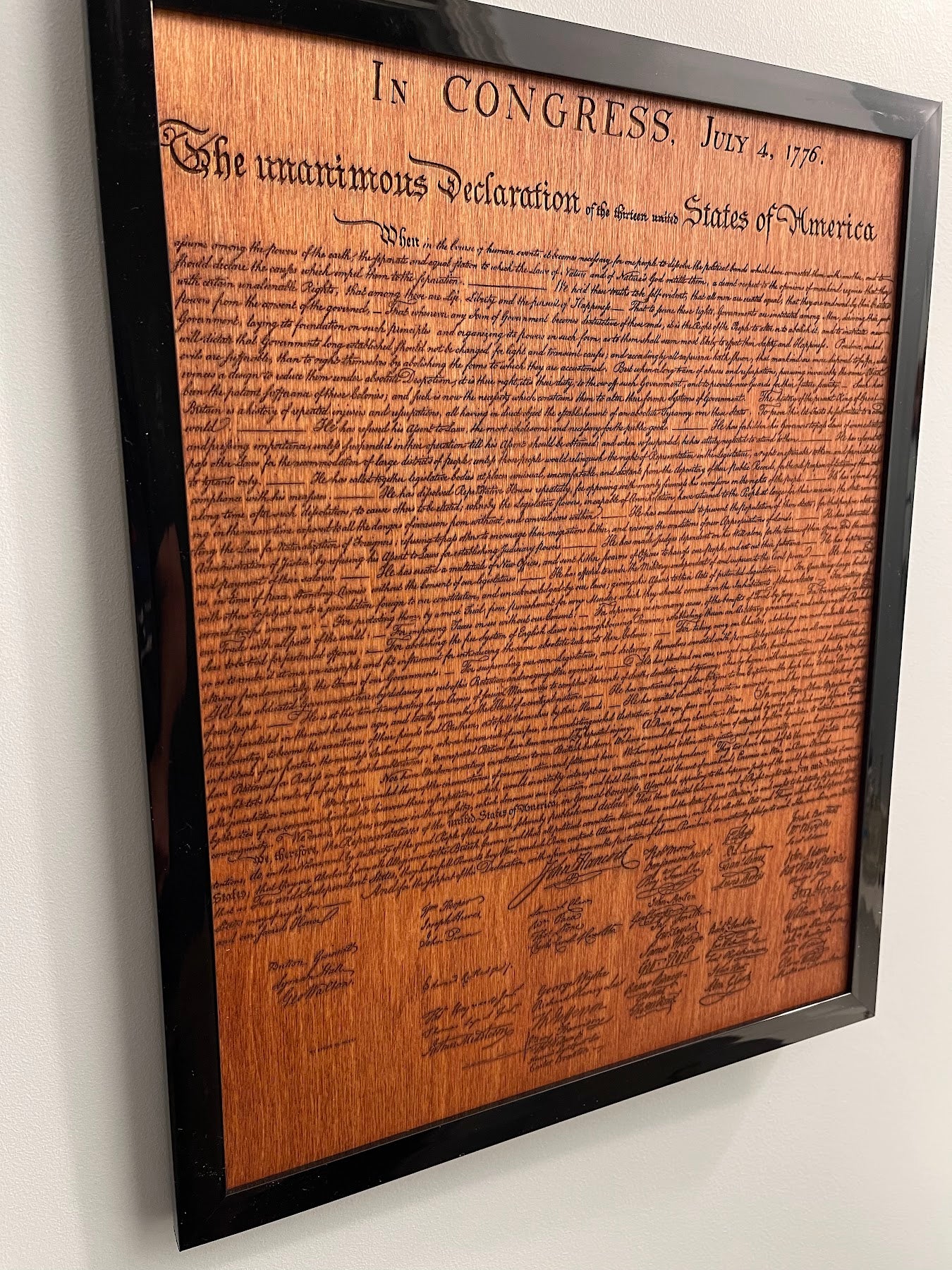 Engraved Wooden Declaration of Independence - 11 x 14 Framed Historical Document Art